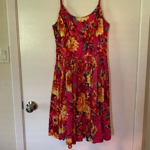 Bright floral midi dress with full pleated skirt
